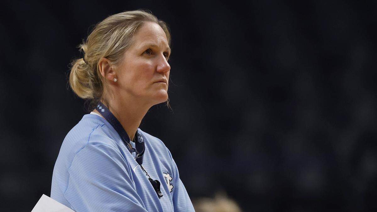 North Carolina head coach Courtney Banghart watches her team practice at Legacy Arena on Thursday, March 27, 2025, in Birmingham, Ala. The Tar Heels will face Duke in the NCAA Tournament Sweet 16 on Friday.  