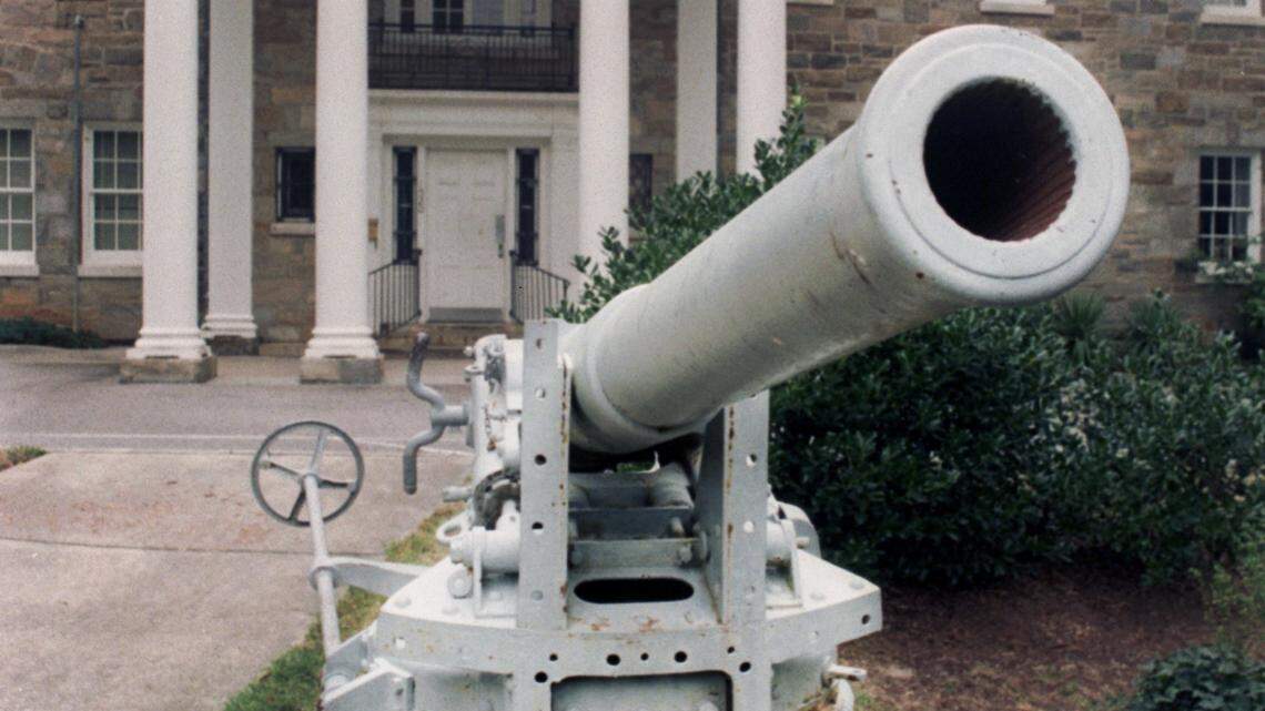 This German naval gun, shown in a file photo taken in 1998, stood for decades in front of Wakestone, the former Raleigh home of Josephus Daniels, who was U.S. Secretary of the Navy from 1913 to 1921.