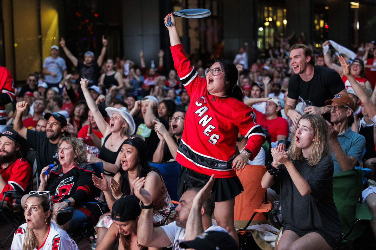 Fans cheered before the first goal during a Stanley Cup finals game 6 watch party at Smoky Hollow on June 14, 2026, in Raleigh, North Carolina.