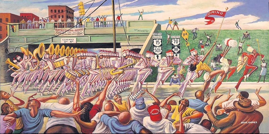 "Homecoming" by Ernie Barnes, 1994, was part of an exhibition of his work at the North Carolina Museum of History in 2018-19.
