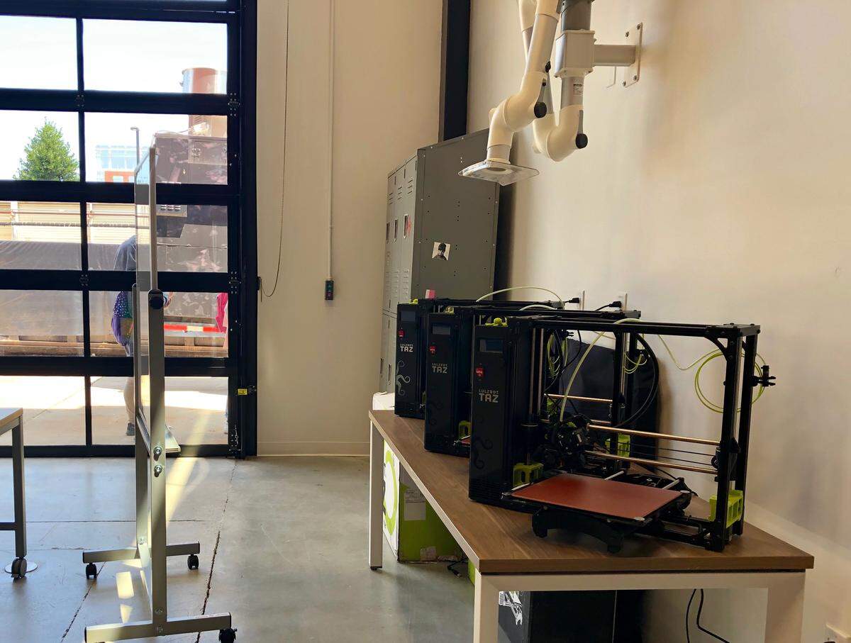 HQ Raleigh’s Centennial Campus space features room for the Entrepreneurship Garage, a makers space reserved for use by N.C. State University undergraduates. The Entrepreneurship Garage has tools like 3D printers, laser cutters and buzz saws.