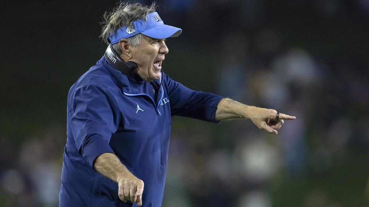 North Carolina coach Bill Belichick steps to the field to instruct his defense with 27 seconds to play, as Wake Forest sets up their final offensive play from the two yard line on Saturday, November 15, 2025 at Allegacy Stadium in Winston-Salem, N.C.