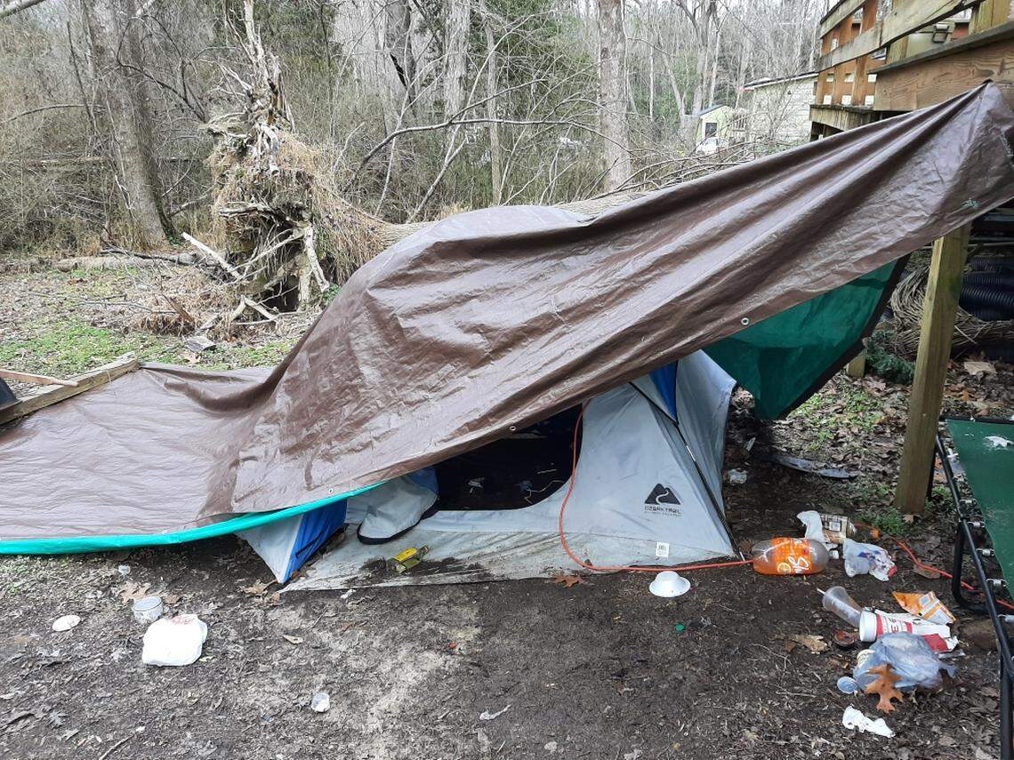 Brittany Smith and her boyfriend has been living in a tent in Dale Williams’ backyard since June, Williams said in an interview.