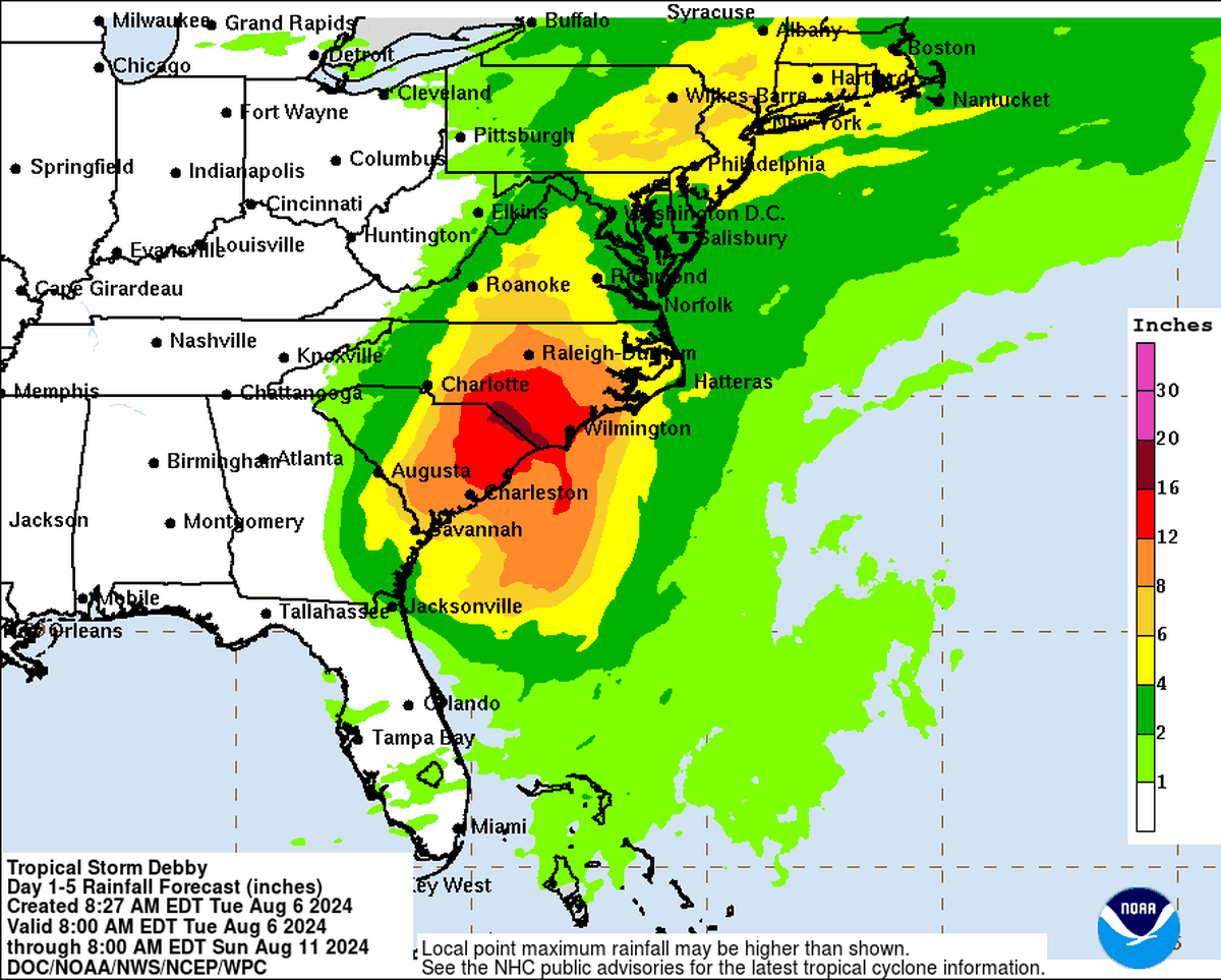 Southern portions of North Carolina will see rain from Tropical Storm Debby starting Tuesday. Through Friday night, the storm could bring more than 16 inches of rain to some parts of the state.