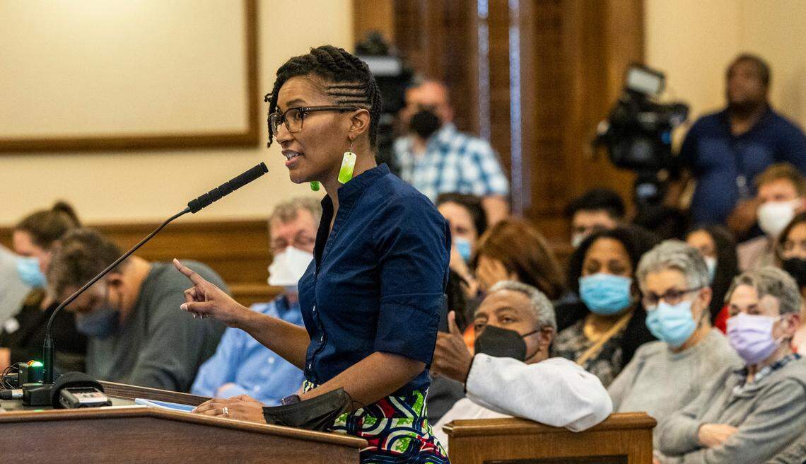 Ronda Taylor Bullock, a former J.S. Waters School student, implores Chatham County school board members to address racism in Chatham public schools after reports of a “slave auction” of Black students led by classmates at J.S. Waters School in Goldston sparked outage in the community.