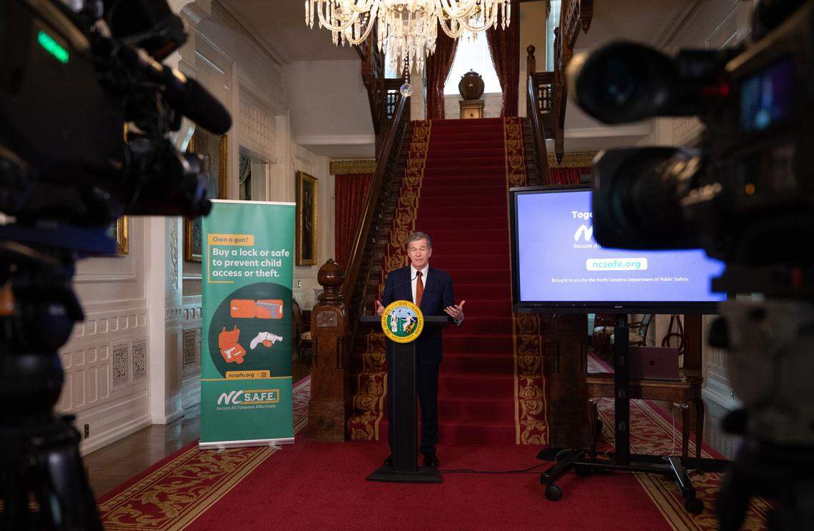 Governor Roy Cooper announces the NC S.A.F.E. (Secure All Firearms Effectively) initiative encouraging residents to practice safe storage of firearms. Cooper spoke at a press conference at the North Carolina Executive Mansion in Raleigh on Monday, June 5, 2023.