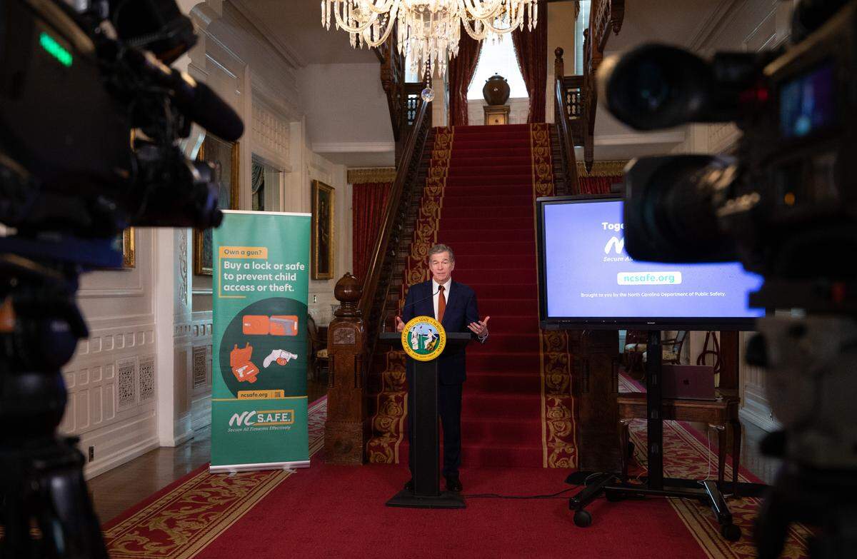 Governor Roy Cooper announces the NC S.A.F.E. (Secure All Firearms Effectively) initiative encouraging residents to practice safe storage of firearms. Cooper spoke at a press conference at the North Carolina Executive Mansion in Raleigh on Monday, June 5, 2023.