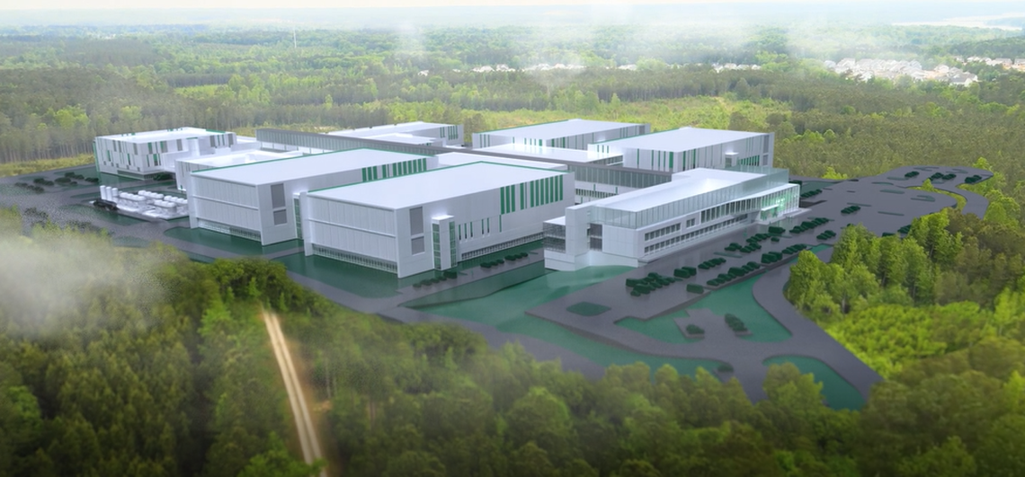 A rendering of Fujifilm Diosynth’s $2 billion manufacturing facility in Holly Springs, N.C. Another Fujifilm subsidiary announced plans Tuesday to open a new plant in Research Triangle Park.