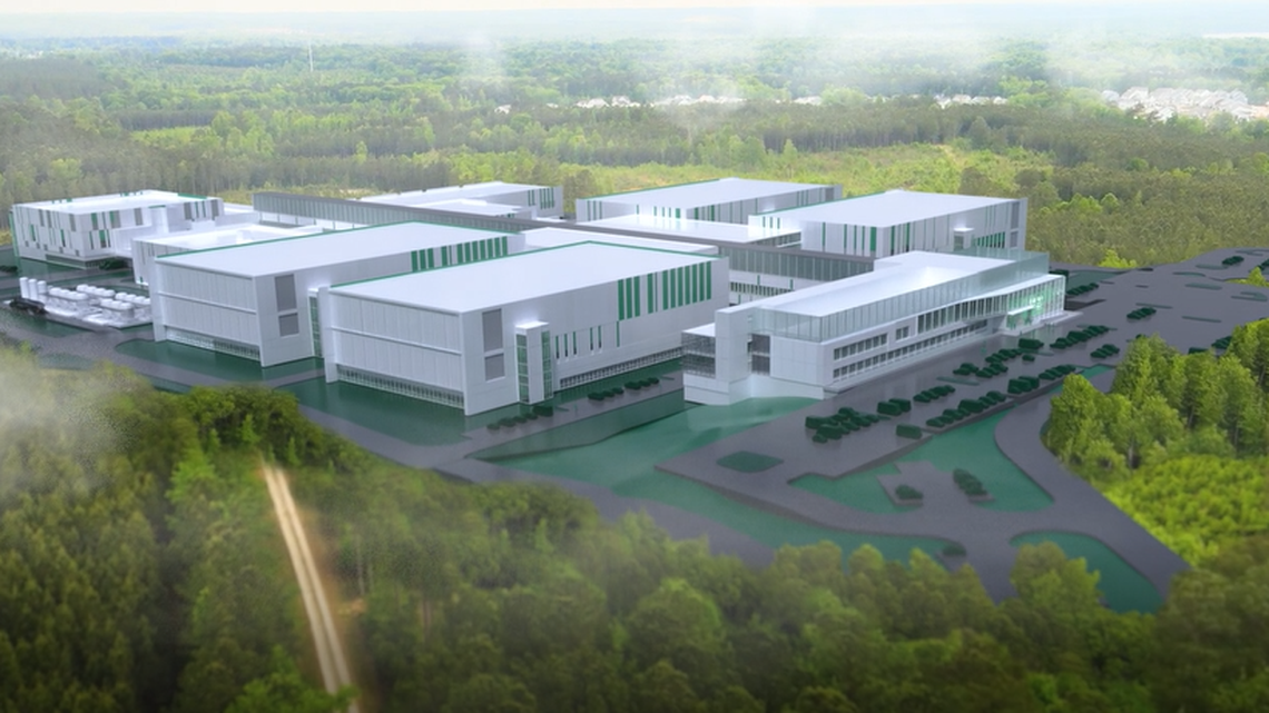A rendering of Fujifilm Diosynth’s $2 billion manufacturing facility in Holly Springs, N.C. Another Fujifilm subsidiary announced plans Tuesday to open a new plant in Research Triangle Park.