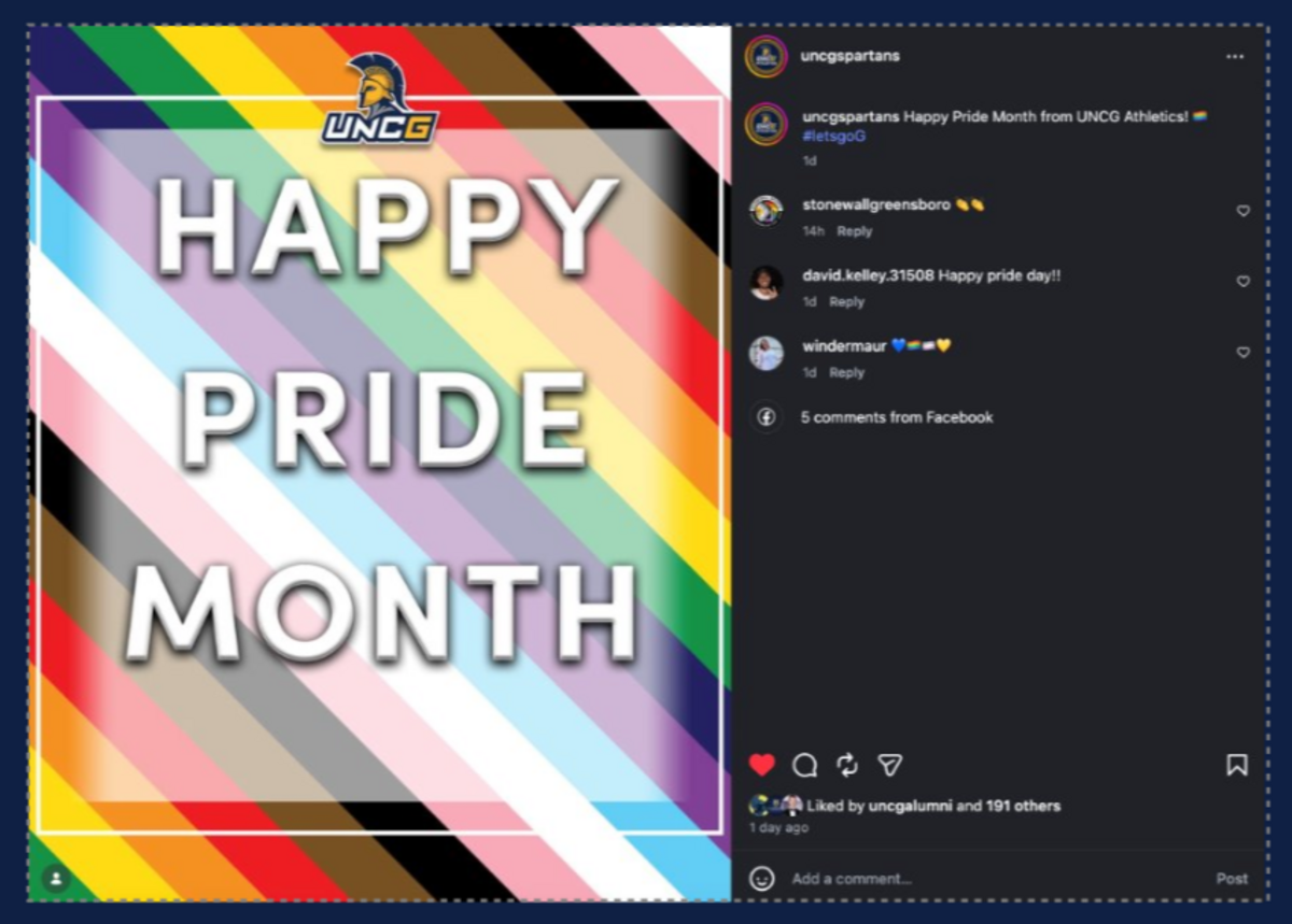 Screenshots of UNC Greensboro athletics’ deleted Pride Month post on Instagram.