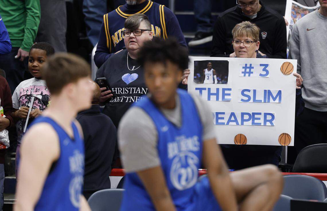 Fans look on during Duke basketball’s open practice during ESPN’s College GameDay at Capital One Arena in Washington, D.C., Saturday, Feb. 21, 2026.