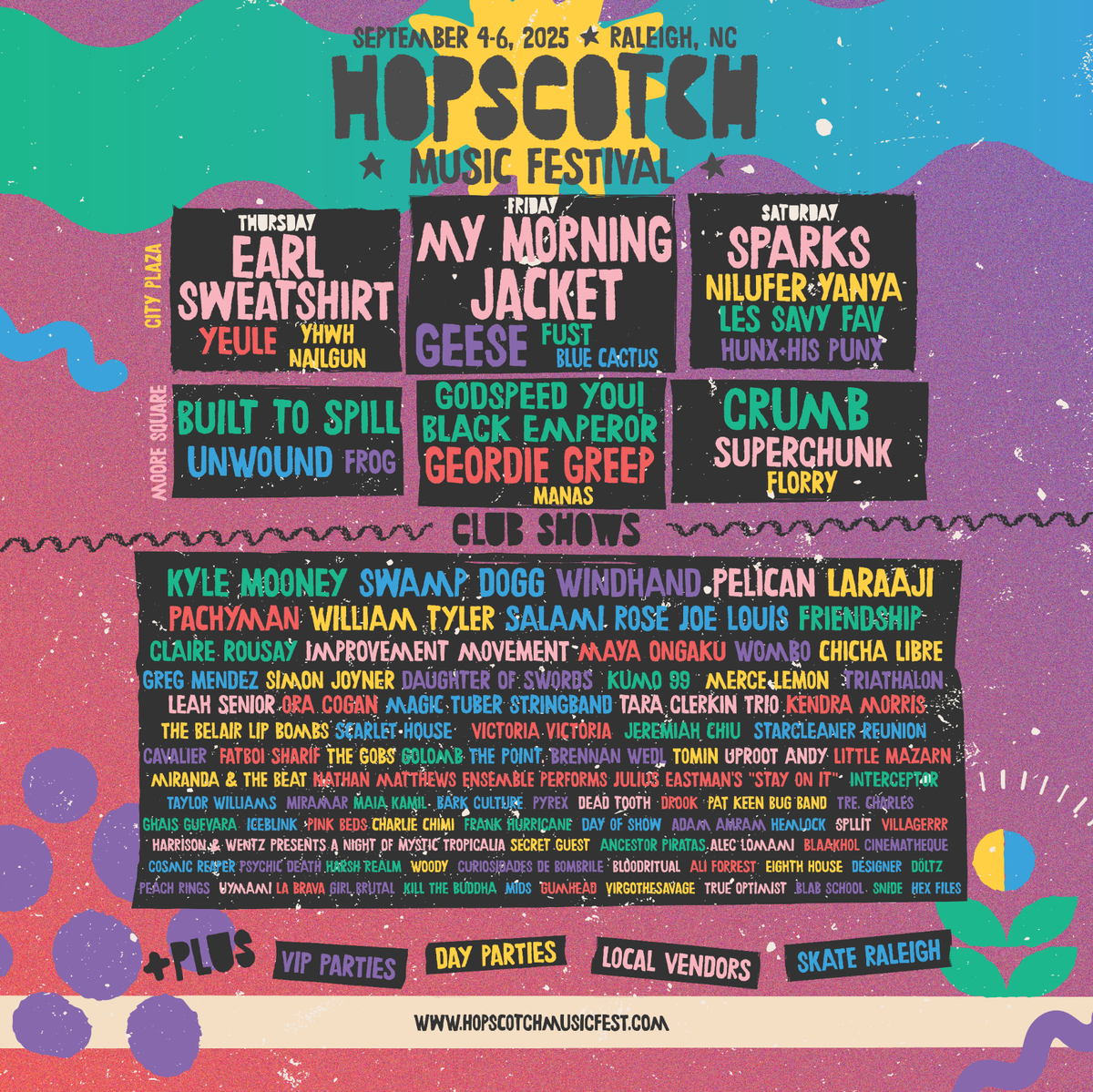 The lineup for the 2025 Hopscotch Music Festival in Raleigh, NC.