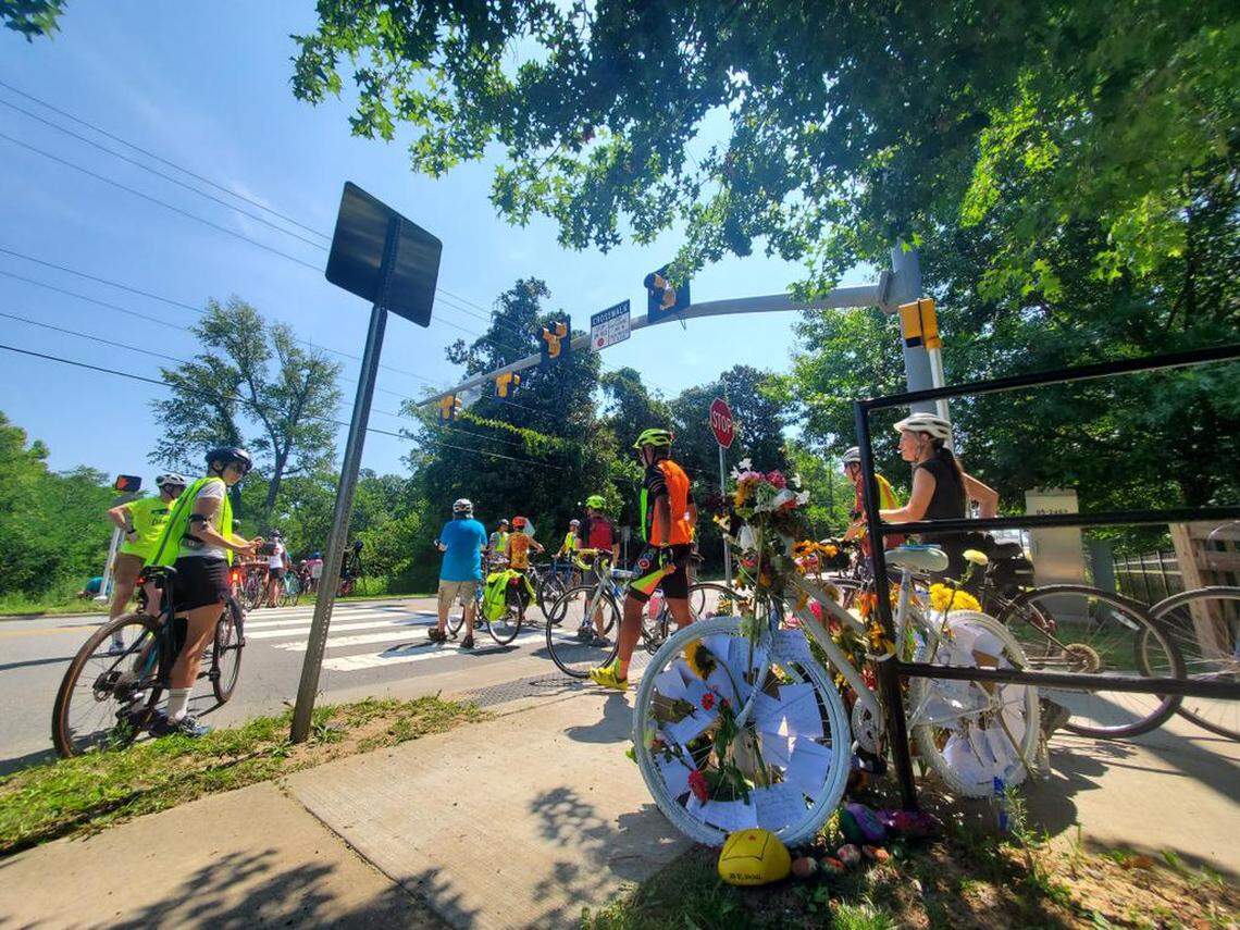 Dozens of bicyclists gathered on Sunday, July 24, 2022, for a Ride of Silence two weeks after bicyclist Matt Simpson was killed while in the crosswalk on Guess Road next to Westover Park. Organized by Bike Durham, bicyclist rode in memory of Simpson, 40, whose widow Allison described as a devoted father and husband.