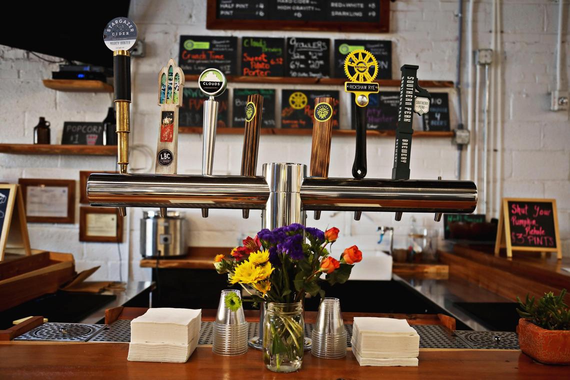 The Bar at Blue Dogwood serves a rotating selection of half a dozen North Carolina beers plus a couple of ciders on tap. They focus on smaller breweries that are non-distributed or self-distributed, so you can expect an eclectic selection.