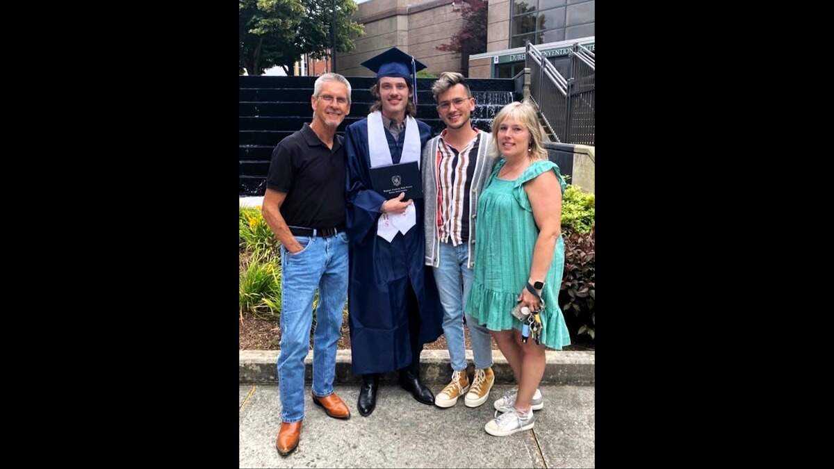 Paula and Frank Floyd celebrate their son’s graduation in this photo from several years ago posted to a GoFundMe for Floyd’s family. She was killed March 6, 2026, at a Hillsborough home.