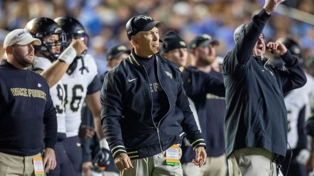 Wake Forest coach Dave Clawson on the sideline during the Demon Deacons’ game against North Carolina on Saturday, November 16, 2024 at Kenan Stadium in Chapel Hill, N.C.