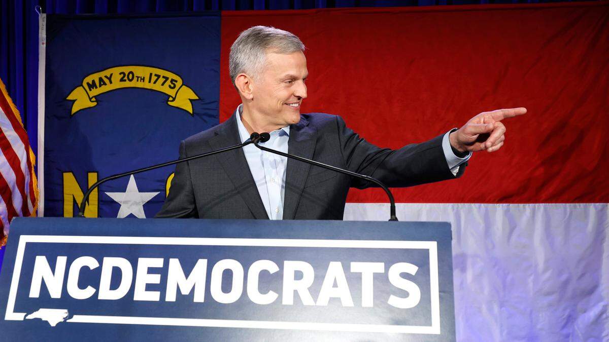 Governor-elect Josh Stein speaks to the crowd during a North Carolina Democratic Party election night event at the Marriott City Center in Raleigh, N.C., Tuesday, Nov. 5, 2024.
