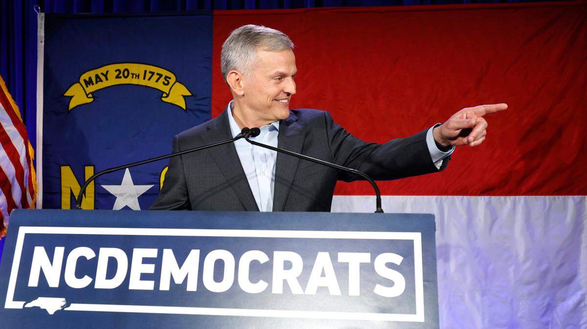 Governor-elect Josh Stein speaks to the crowd during a North Carolina Democratic Party election night event at the Marriott City Center in Raleigh, N.C., Tuesday, Nov. 5, 2024.