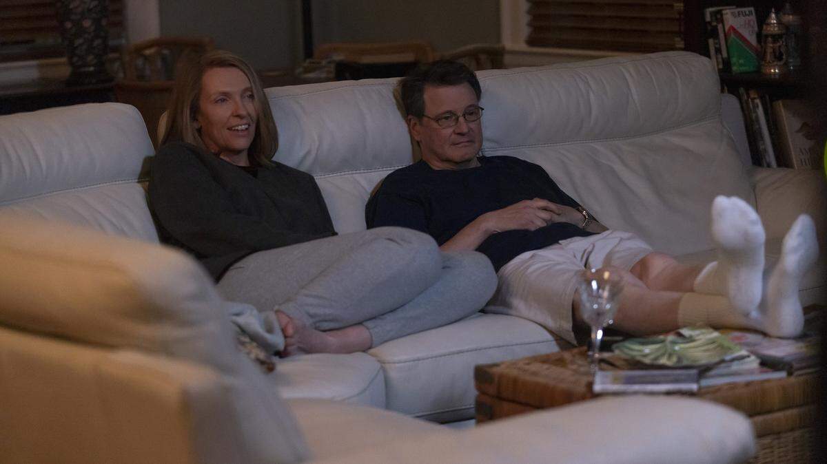 Toni Collette as Kathleen Peterson and Colin Firth as Michael Peterson in the HBO Max series “The Staircase.”