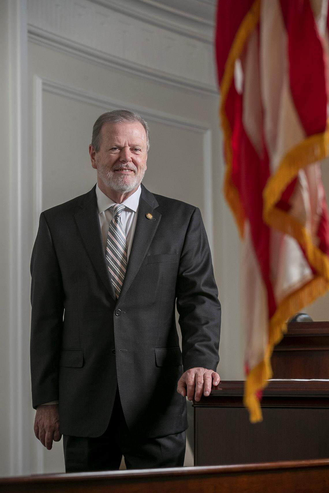 Senate leader Phil Berger poses for a portrait in the dais of the Senate Chamber at the North Carolina General Assembly on Wednesday, September 21, 2022 in Raleigh, N.C.