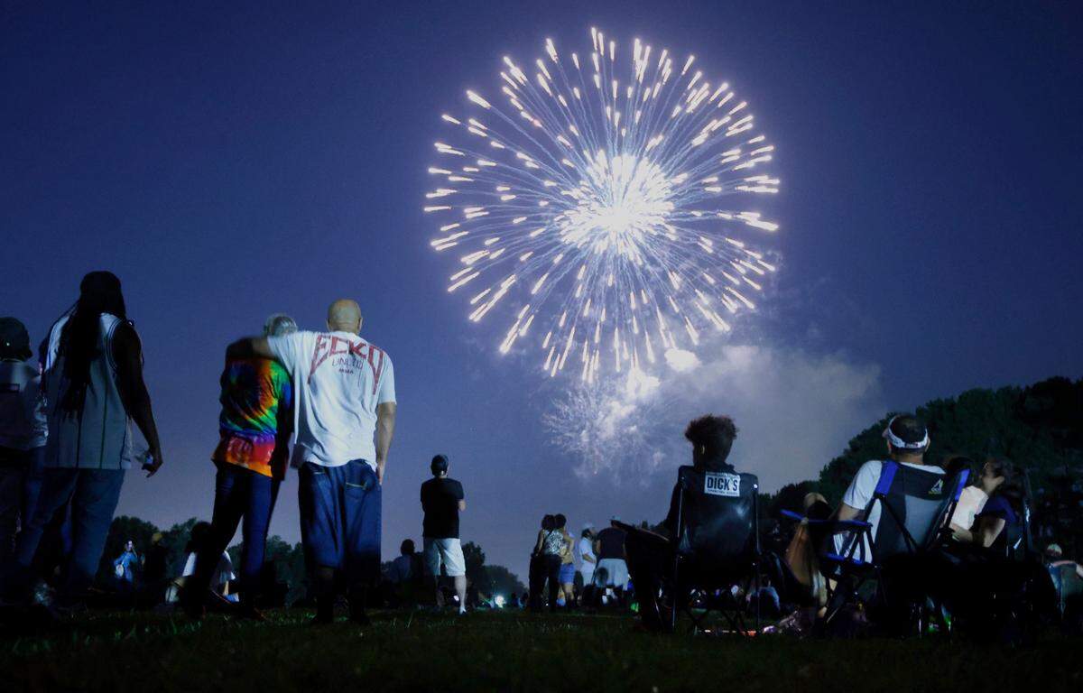 Fireworks light up the sky during Raleighís 4th of July fireworks display at Dorothea Dix Park in Raleigh, N.C., Monday, July 4, 2022.