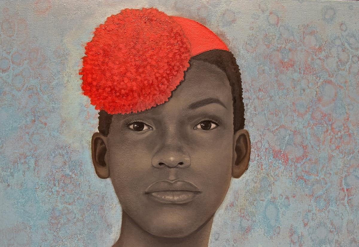 A detail shot of "Miss Everything (Unsuppressed Deliverance)" on display at the Ackland Art Museum in Chapel Hill, N.C. Part of the 'The Outwin: American Portraiture Today' exhibit,  the painting by Amy Sherald won first place in the 2016 Outwin Boochever Portrait Competition. Sherald received prominence after being named the commissioned artist for the official portrait of former first lady Michelle Obama.