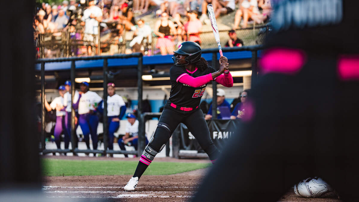 Carolina Blaze outfielder Dakota Kennedy (22) stands at the plate during the team’s 6-5 win over the Texas Volts in extra innings on Monday, June 15, 2026, at Smith Family Stadium in Durham, North Carolina.
