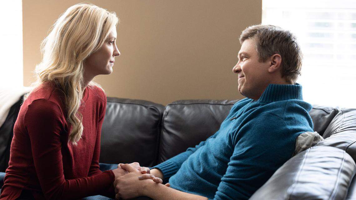 Lauren Lee Smith as Lori Vallow and Marc Blucas as Chad Daybell in the Lifetime Summer of Secrets movie “Doomsday Mom: The Lori Vallow Story.”