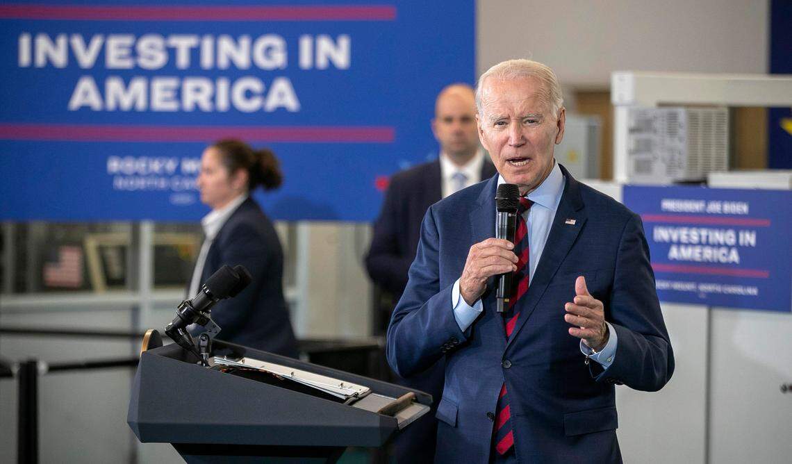 President Joe Biden will visit Charlotte Thursday following a shooting that killed four law enforcement officers and injured others. In this 2023 file photo, Biden touts the $23.7 million investment that North Carolina received from his American Rescue Plan during a visit to Nash Community College.
