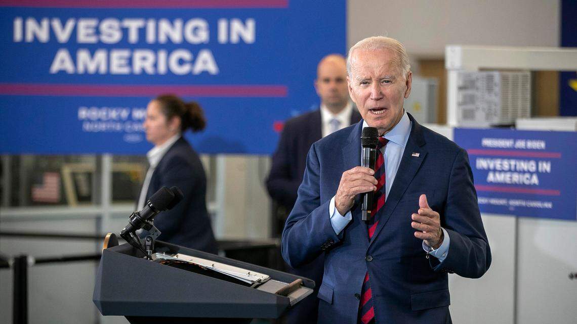 President Joe Biden will visit Charlotte Thursday following a shooting that killed four law enforcement officers and injured others. In this 2023 file photo, Biden touts the $23.7 million investment that North Carolina received from his American Rescue Plan during a visit to Nash Community College.