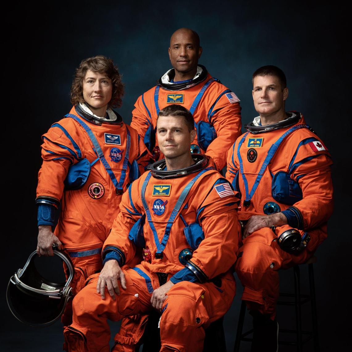 The Artemis II crew will go to the moon for the first time since 1972. They are, clockwise from the top, Victor Glover, pilot; Jeremy Hansen, mission specialist; Reid Wiseman, commander; and Christina Koch, mission specialist.