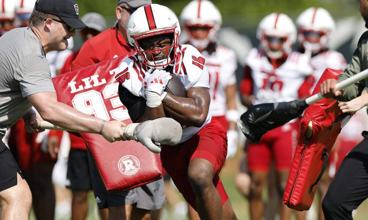 N.C. State’s JJ Johnson runs a drill during the Wolfpack’s first fall practice Wednesday, July 30, 2025.