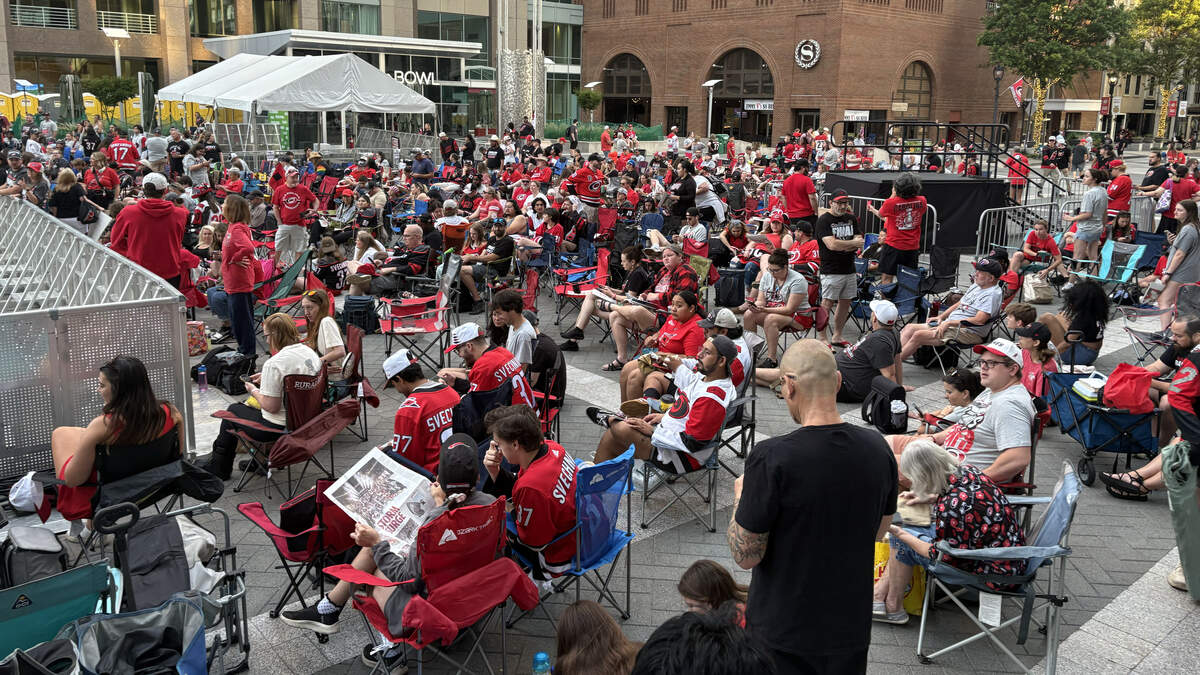 Hundreds of people were in place in front of the stage area as early as 6am for the Hurricanes rally at the end of the parade route.