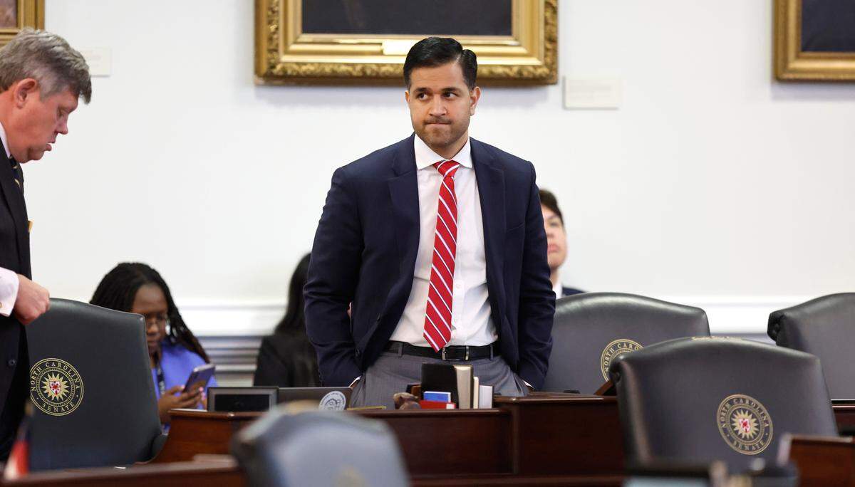 Dem. N.C. Sen. Mujtaba Mohammed waits for the session to start at the N.C. Legislature in Raleigh, N.C. Thursday, May 4, 2023.