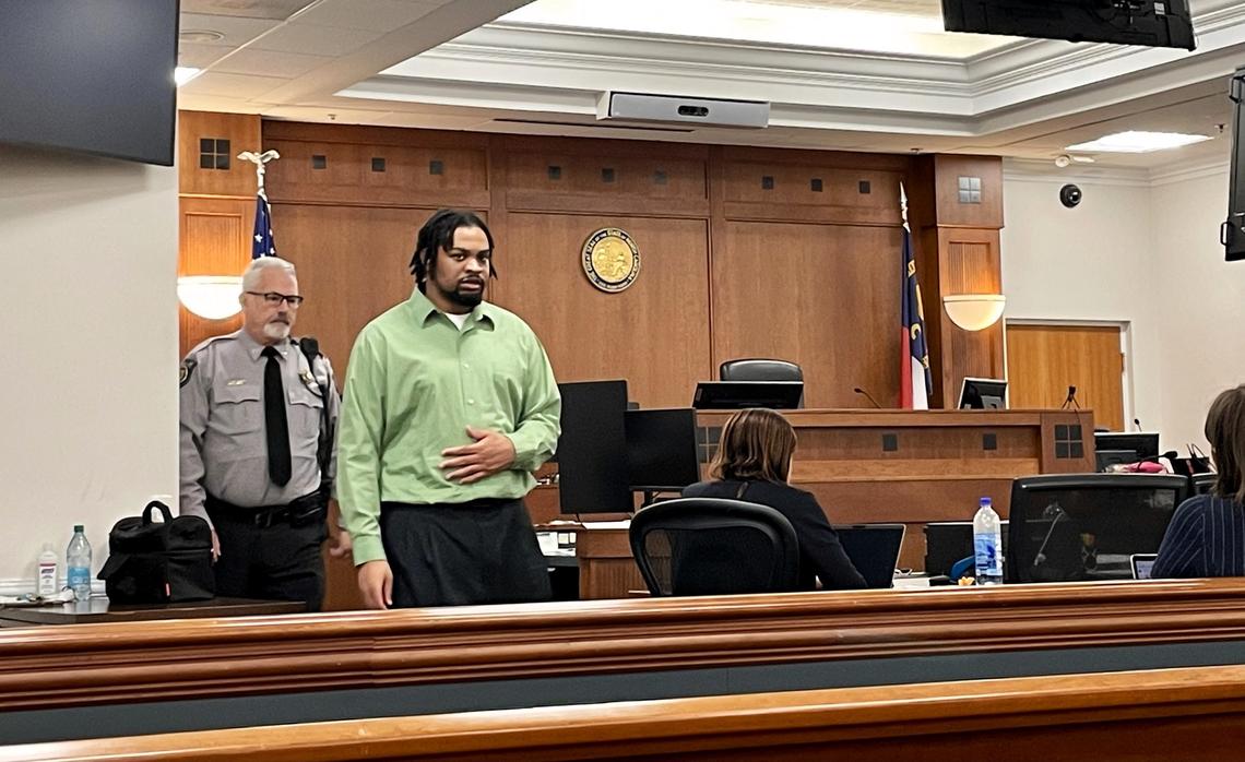 Terry McMillian Jr., of Durham, arrives Thursday morning in Orange County Superior Court in Hillsborough, NC. A jury will decide if McMillian is guilty of first-degree murder and robbery in a 2022 Home Depot worker’s death.