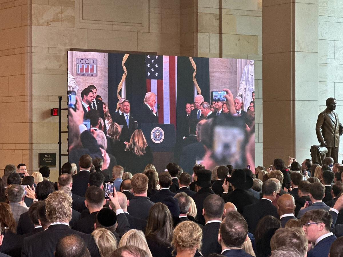 President Donald Trump takes his oath of office on Monday, Jan. 20, 2025.