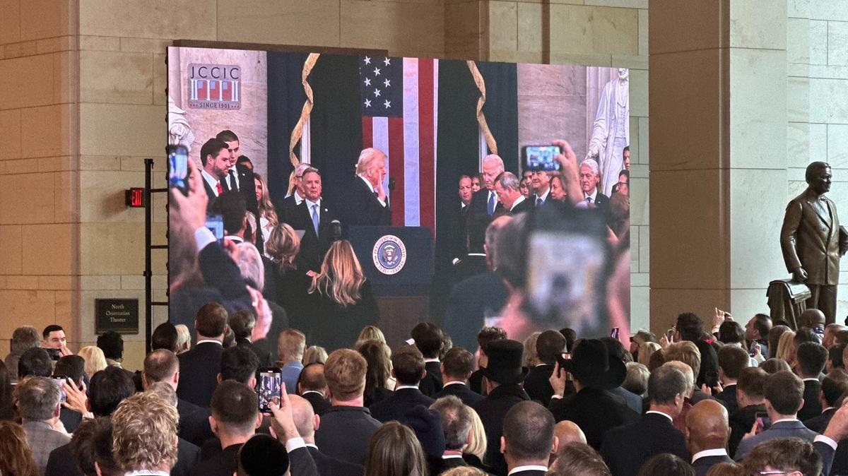 President Donald Trump takes his oath of office on Monday, Jan. 20, 2025.