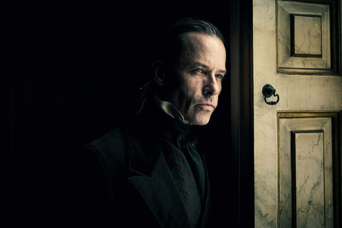 Guy Pearce as Ebenezer Scrooge in the new FX movie “A Christmas Carol.”