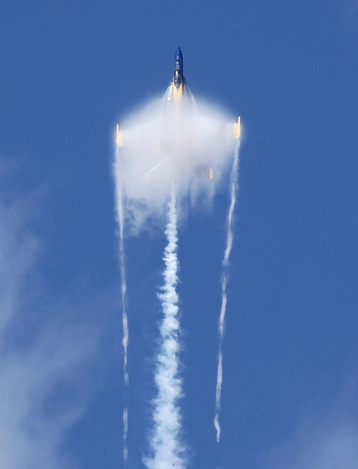 The Blue Angels perform during the MCAS Cherry Point Air Show in Havelock, N.C., Sunday, May 10, 2026. Thousands attended the two day event which featured the Blue Angels, F-35 Lightning II, the F-16 Viper, the AV-8B Harrier and many other performers.