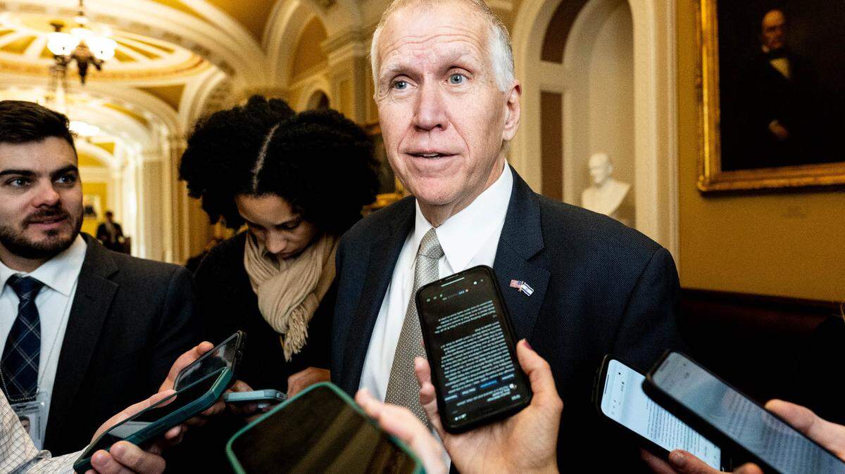 U.S. Senator Thom Tillis (R-NC) speaking with reporters at the U.S. Capitol.