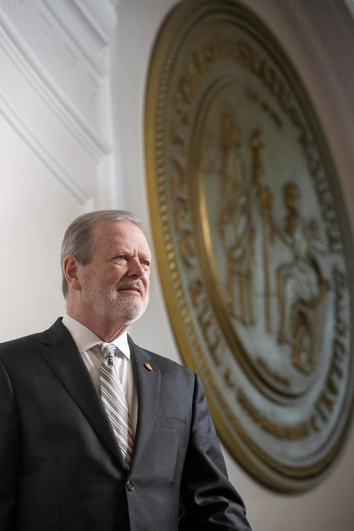 Senate leader Phil Berger poses for a portrait in the dais of the Senate Chamber at the North Carolina General Assembly on Wednesday, September 21, 2022 in Raleigh, N.C.