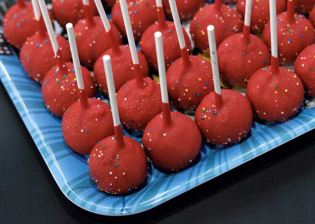 Red velvet cake pops that will top the Cheerwine “Dream” drink from Moose Joose Slush are pictured at the 2025 N.C. State Fair media day on Monday, Oct. 13, 2025, at Dorton Arena in Raleigh, NC. 