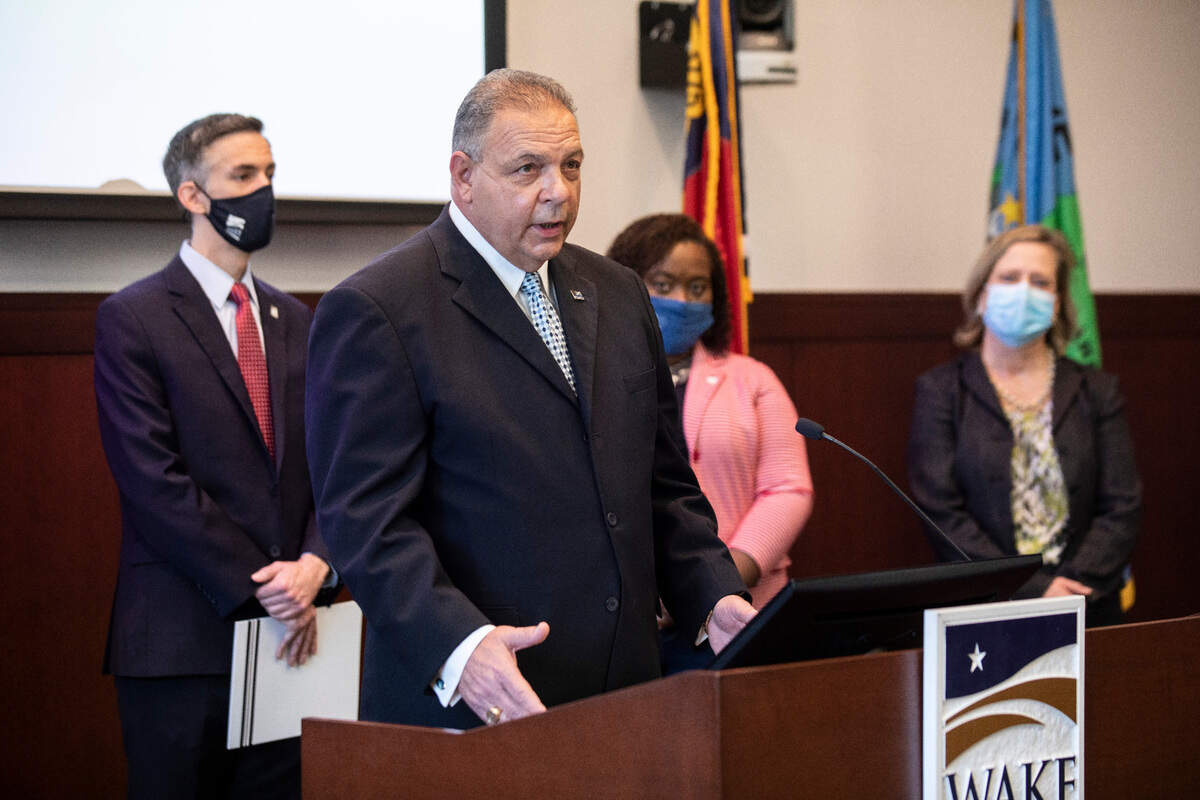 Sam Pennica, director of the Raleigh/Wake City-County Bureau of Identification (CCBI), speaks about the construction of a new local government DNA lab for Wake County during a press conference at the Wake County Justice Center in Raleigh, N.C. on Friday, Nov. 12, 2021.