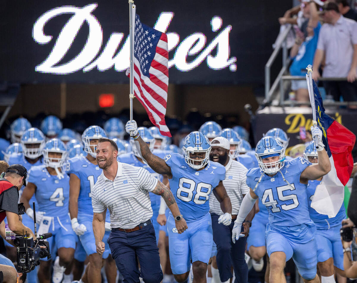 The Tar Heels enter Bank Of American Stadium for their season opening game against South Carolina on Saturday September 2, 2023 in Charlotte, N.C.