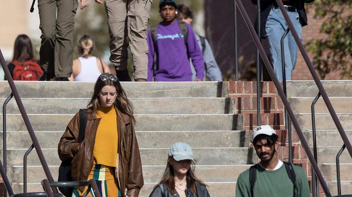 People walk through the campus of UNC-Chapel Hill on Monday, Oct. 31, 2022, in Chapel Hill. Senate Bill 195, an omnibus bill containing a handful of UNC System-wide and campus-level provisions, would make slight changes to state law regarding free speech on public university campuses in the state.