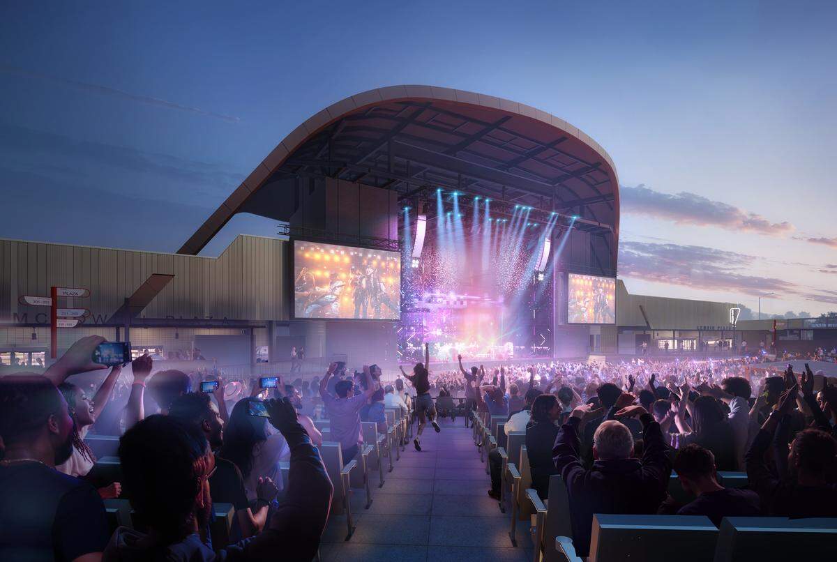 A rendering of what the Red Hat Amphitheater relocation will look like in Downtown Raleigh.