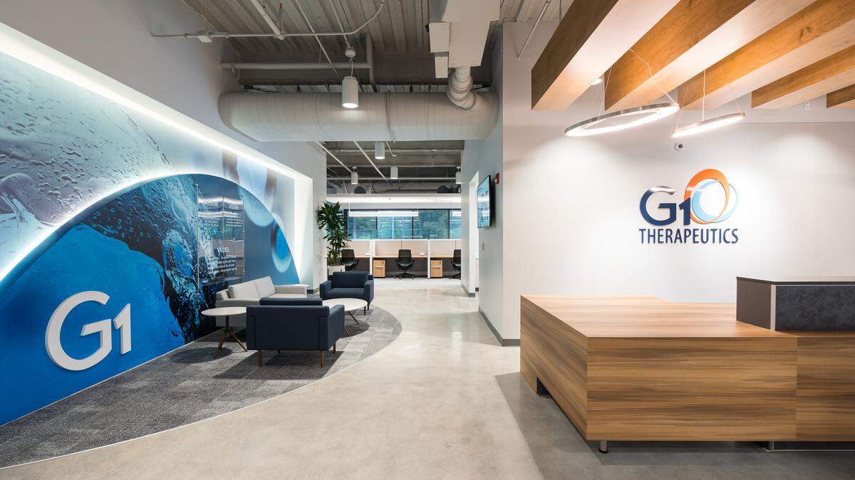 The lobby of G1 Therapeutics in Research Triangle Park.