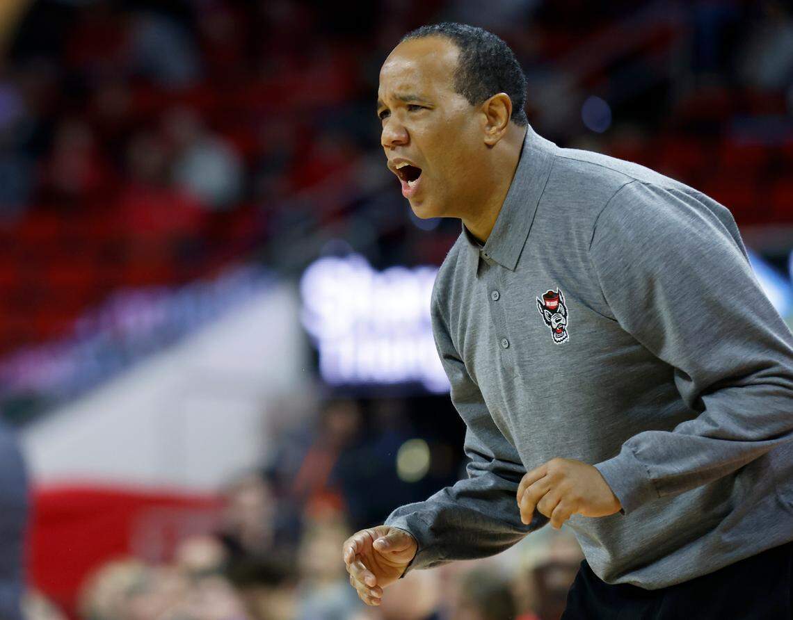 North Carolina State head coach Kevin Keatts reacts during the second half of the Wolfpack’s 92-73 win over Furman at PNC Arena on Tuesday, Dec. 13, 2022, in Raleigh, N.C.
