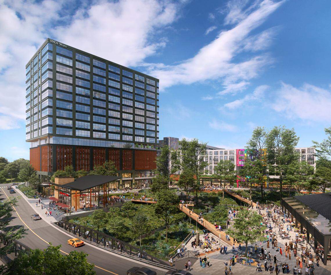 A rendering of Kane Realty’s 17-story office tower named Tower 5 in North Hills’ Innovation District. It’s currently under construction and slated to be complete by summer 2024.