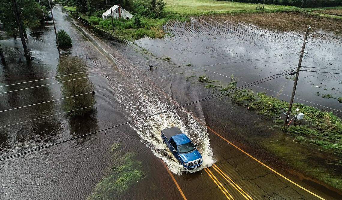 An aerial view of of flooding along Trenton Hwy. in Kinston Sunday, Sept. 16, 2018 following the aftermath of Hurricane Florence.